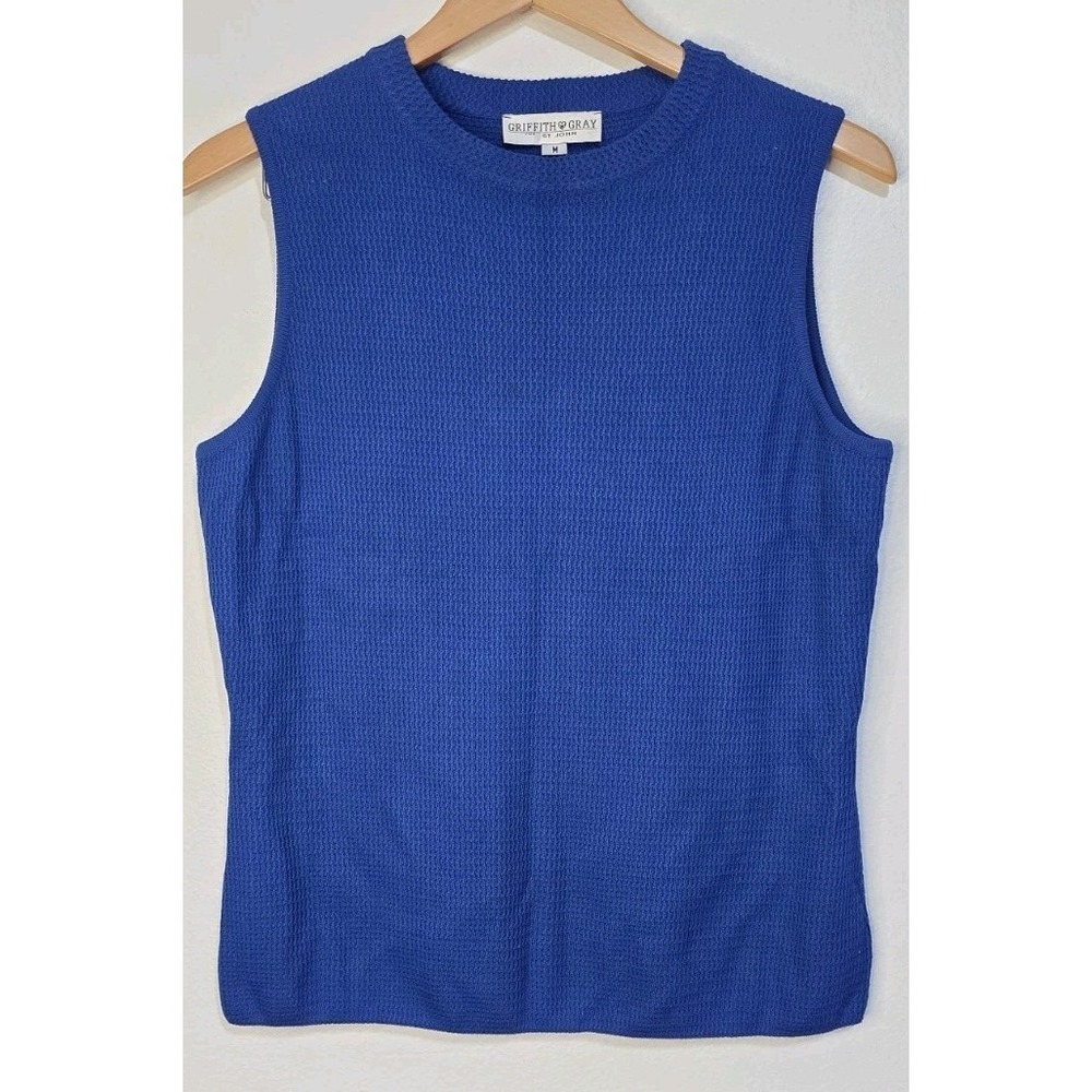 Griffith Gray St John Tank Top Women M Blue Crewneck Sleeveless Stretch Sweater
